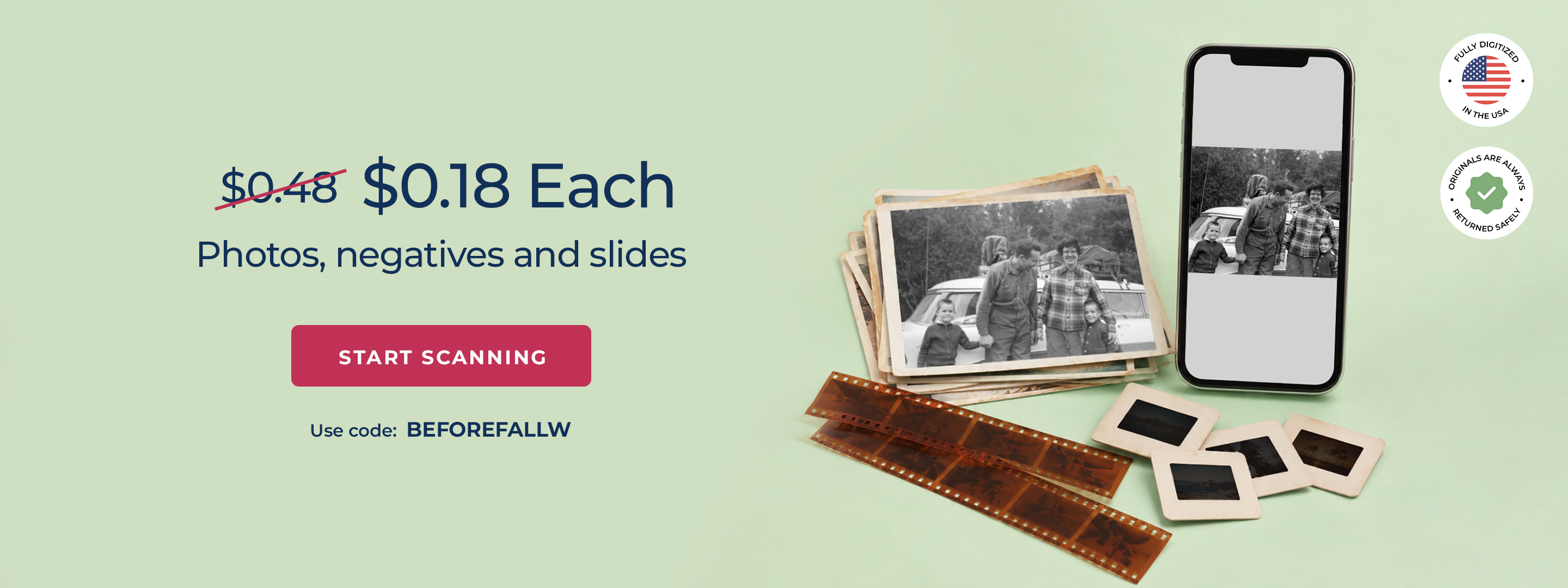 ScanCafe promo banner showing latest discounts on photo and video digitization