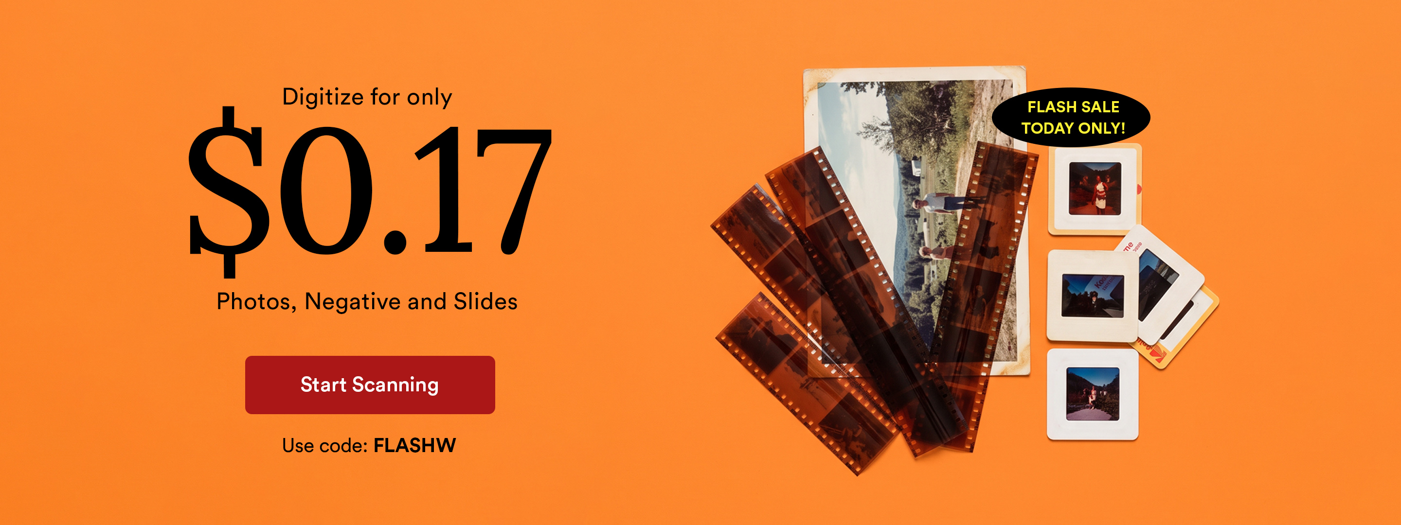 ScanCafe promo banner showing the latest discounts on photo and video digitization